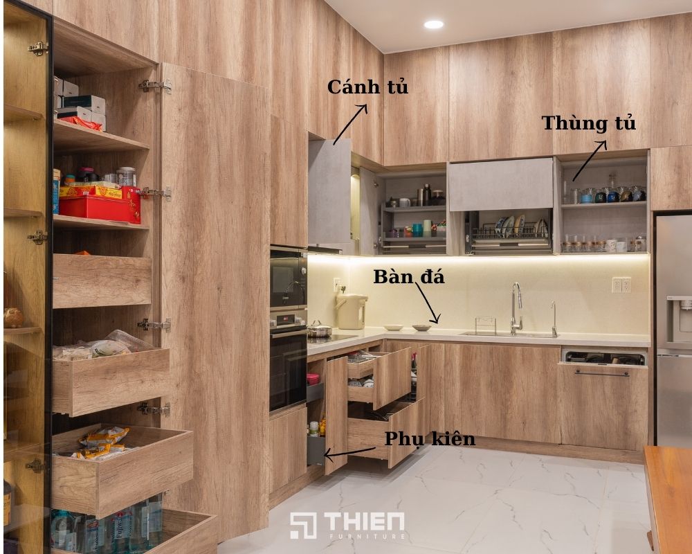 Cấu tạo hoàn chỉnh của tủ bếp gỗ công nghiệp