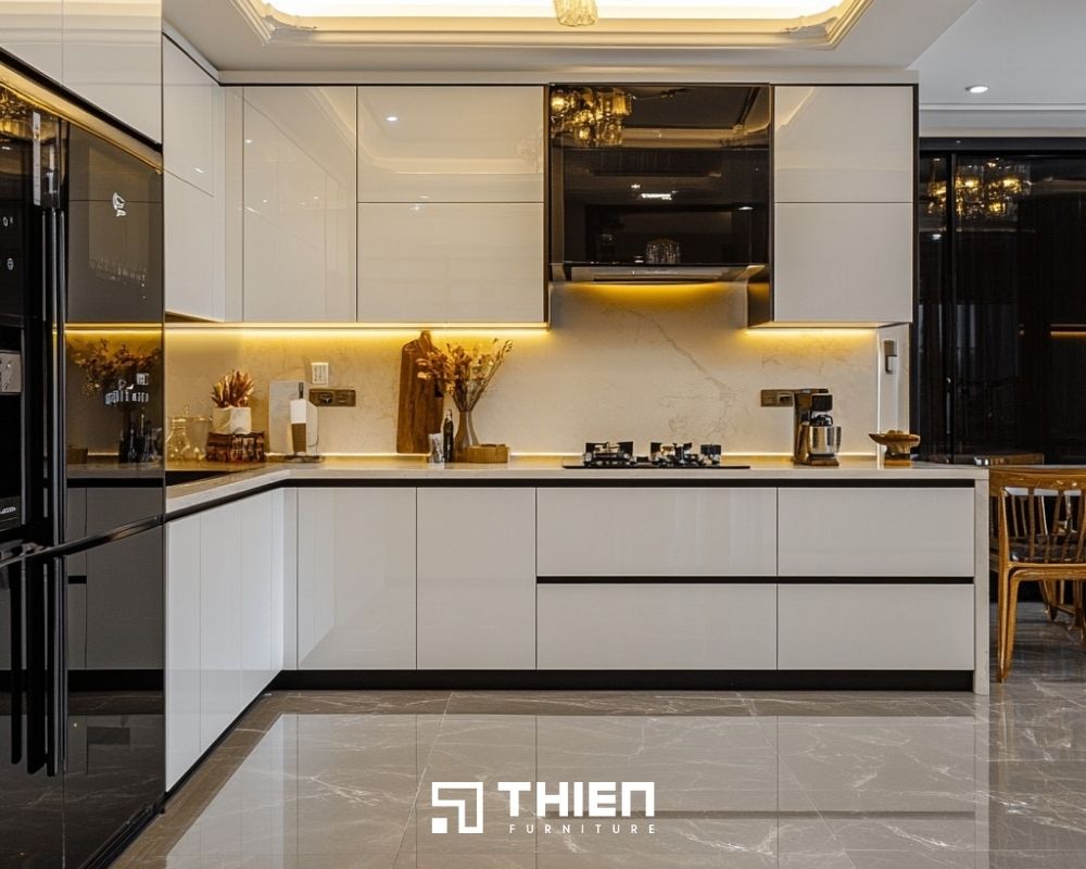 tủ bếp chữ L phù hợp cho nhà phố 