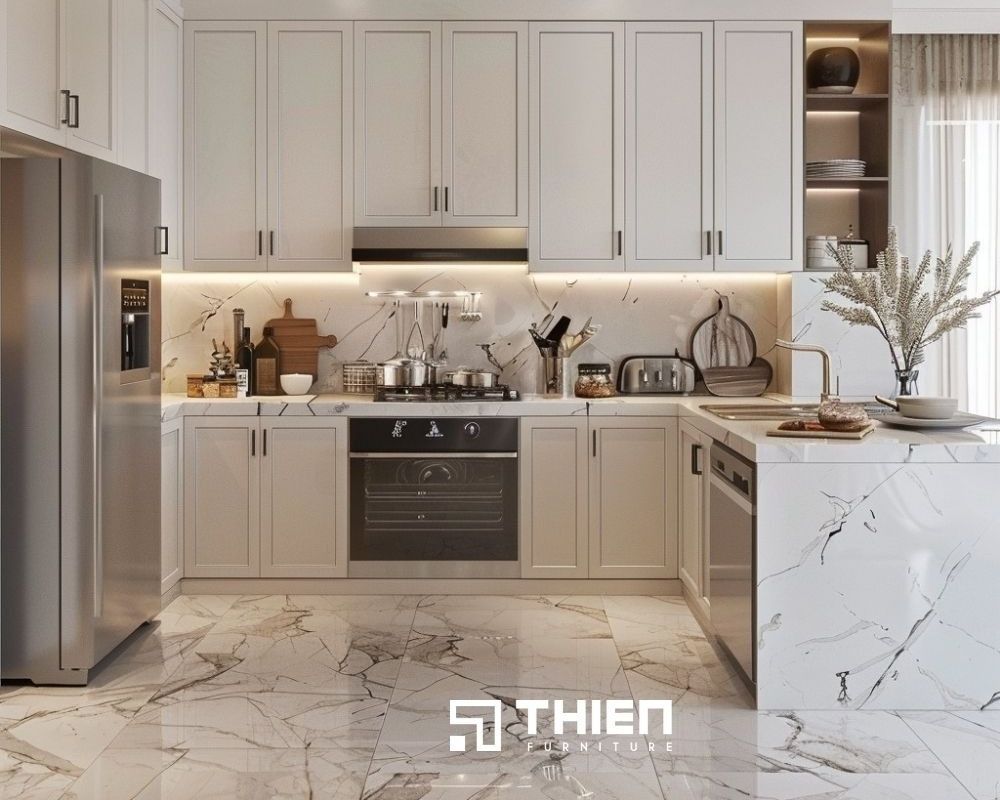 tủ bếp chữ L phù hợp cho nhà phố 
