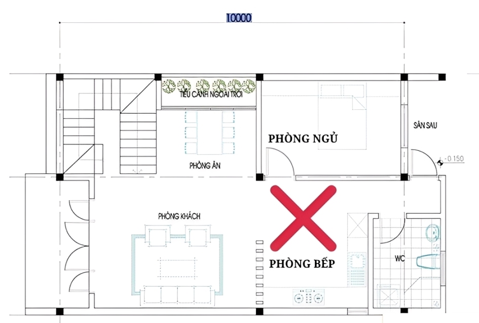 Không đặt bếp đối diện phòng ngủ