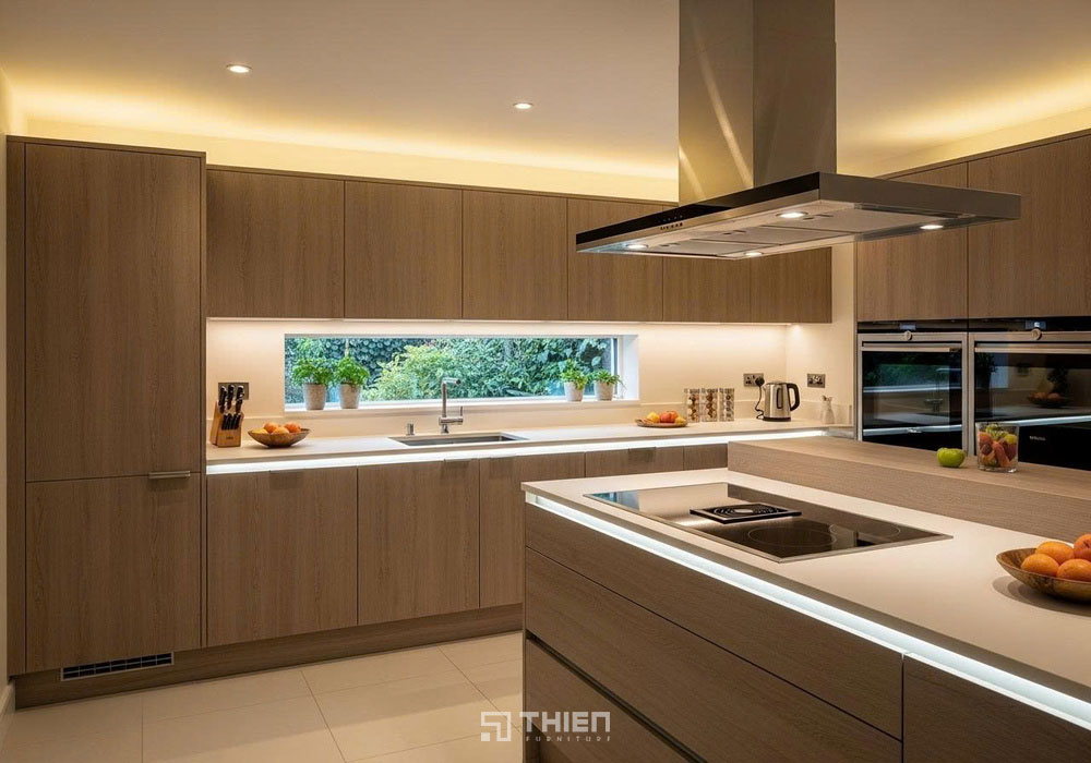 Mẫu tủ bếp nhựa giả gỗ đẹp 2025