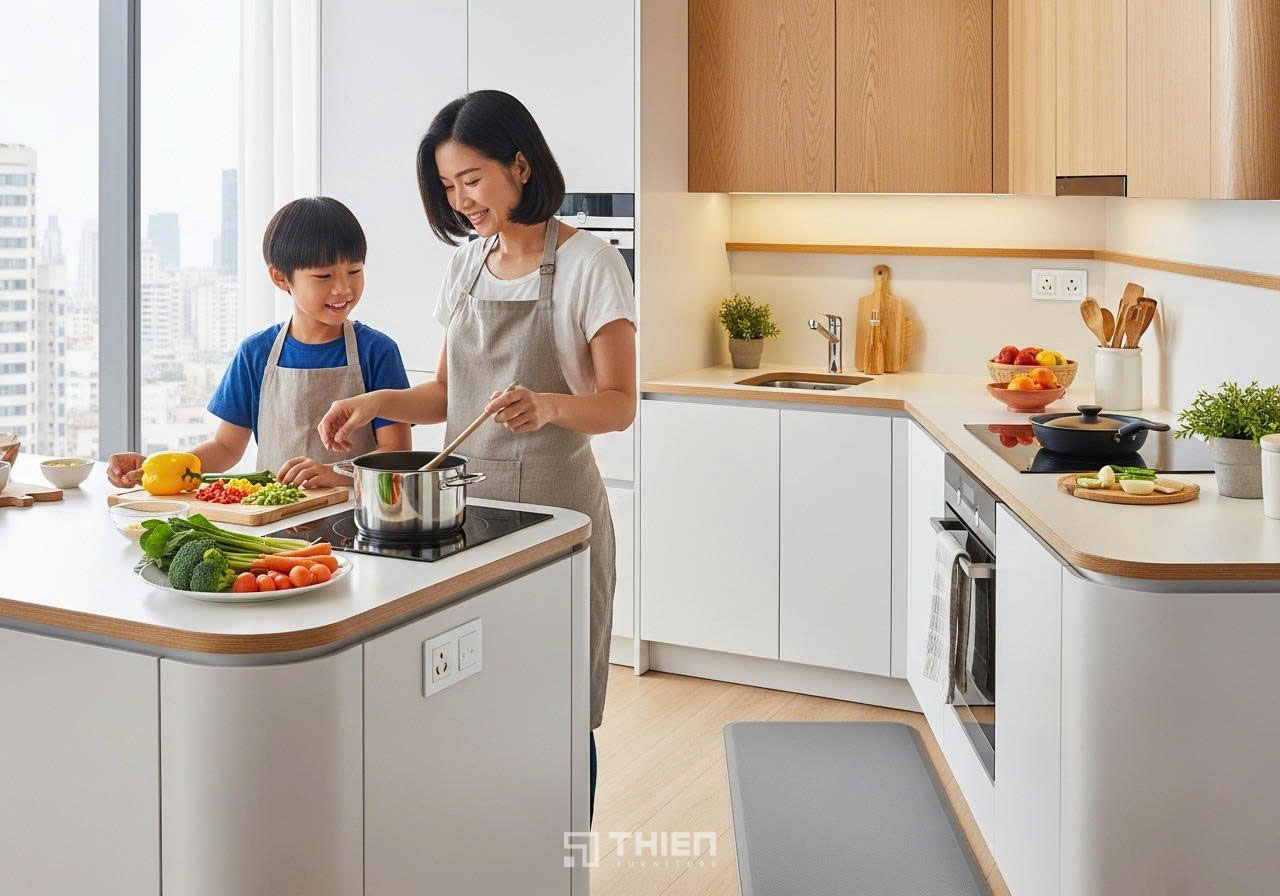 Mẫu bếp phù hợp nhà có trẻ em