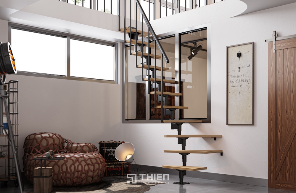 Xu hướng cầu thang tiết kiệm diện tích nhà phố 2025