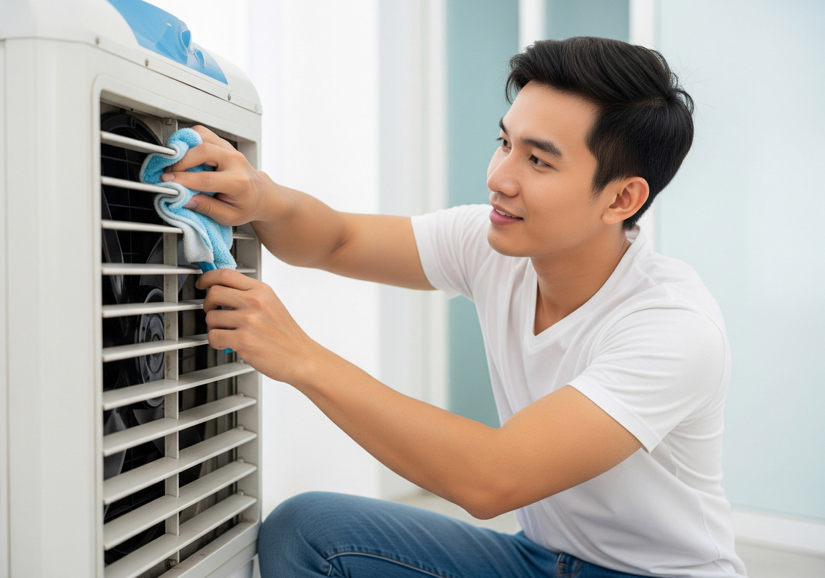 Vệ sinh cánh quạt và lưới bảo vệ