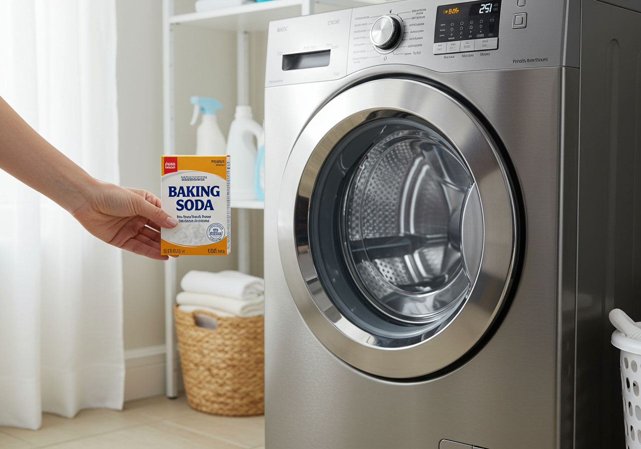 Vệ sinh máy giặt cửa trước bằng baking soda