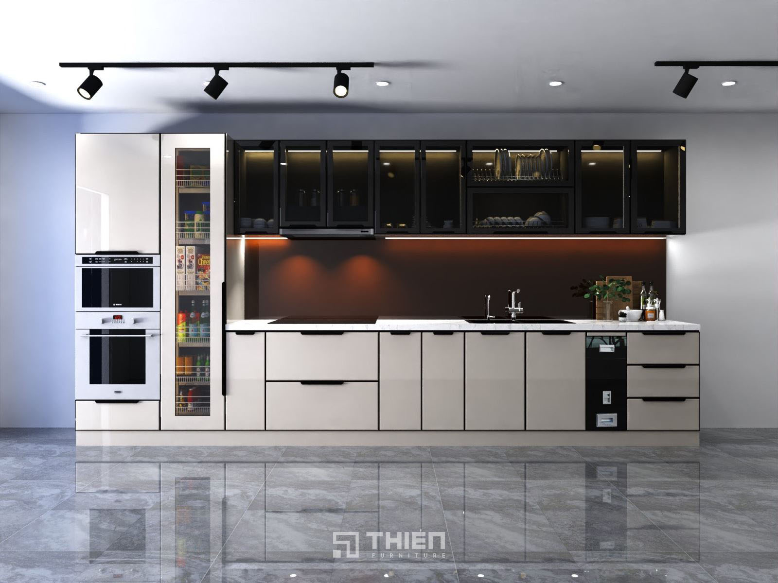 Thiết kế tủ bếp inox cánh kính thông minh tiện nghi