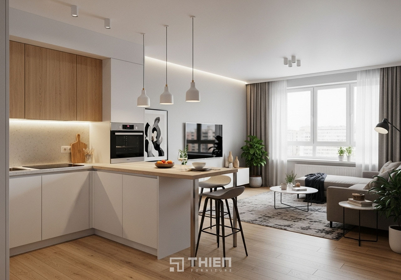 Gợi Ý Phong Cách Thiết Kế Cho Phòng Khách Liền Bếp 30m2