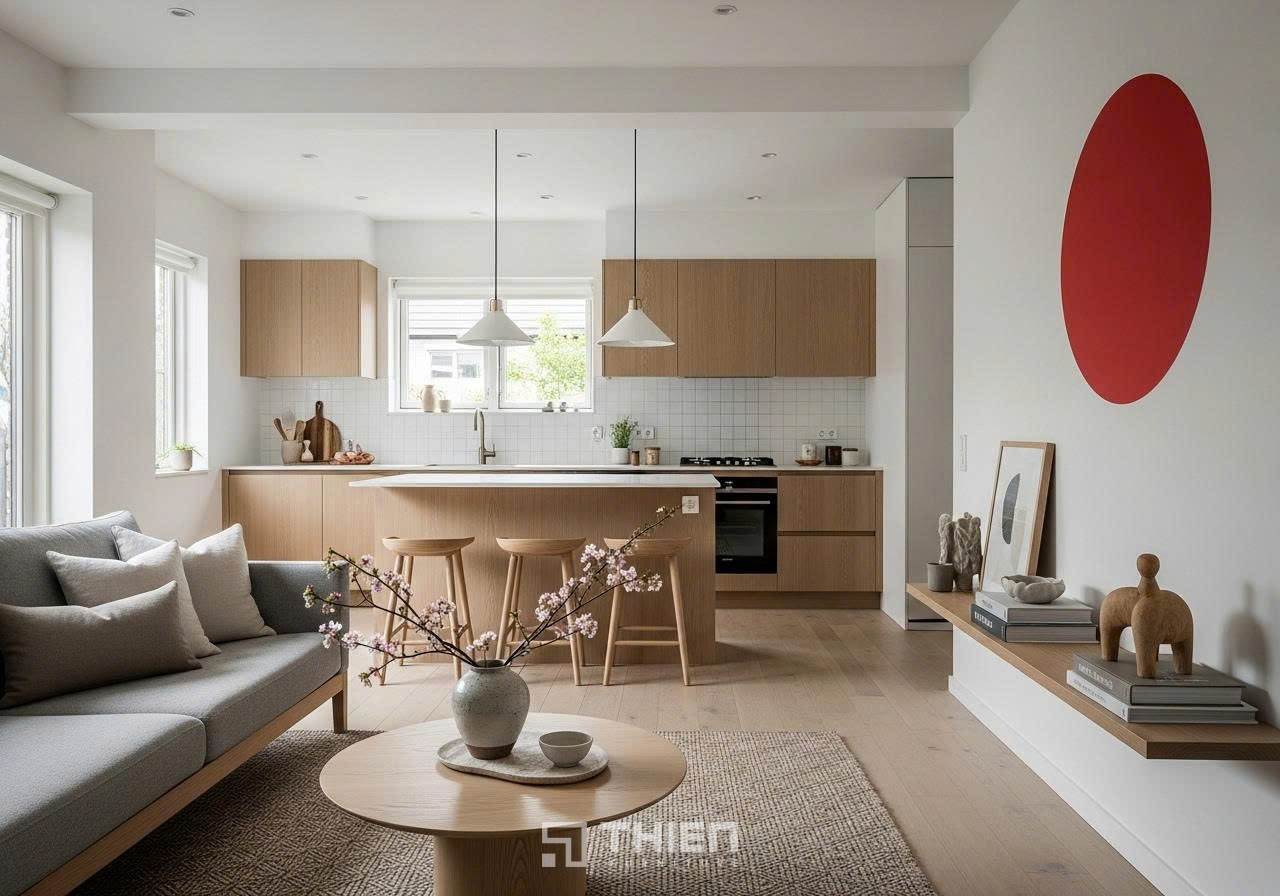 Mẹo Tối Ưu Hóa Không Gian Phòng Khách Liền Bếp 50m2