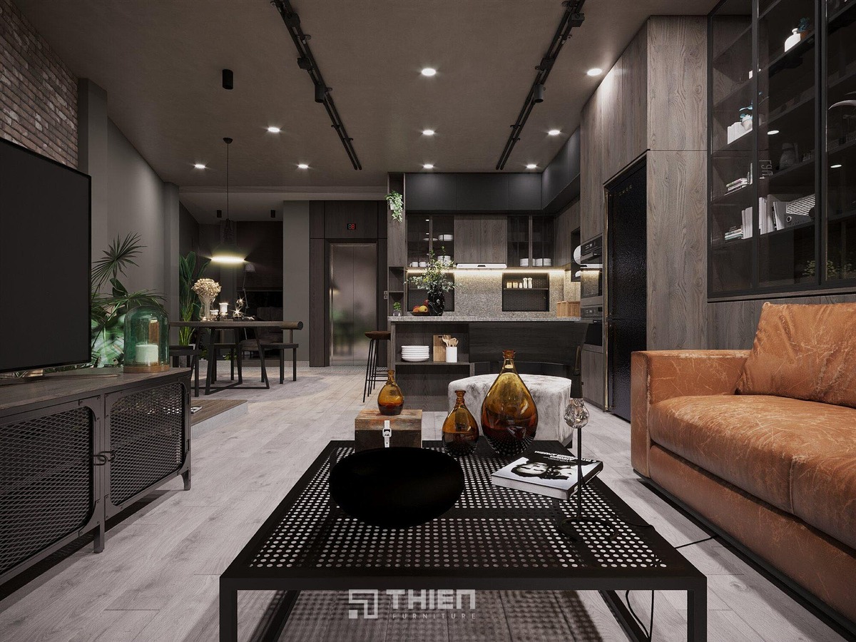 Mẫu thiết kế bếp mở theo tông đen mạnh mẽ