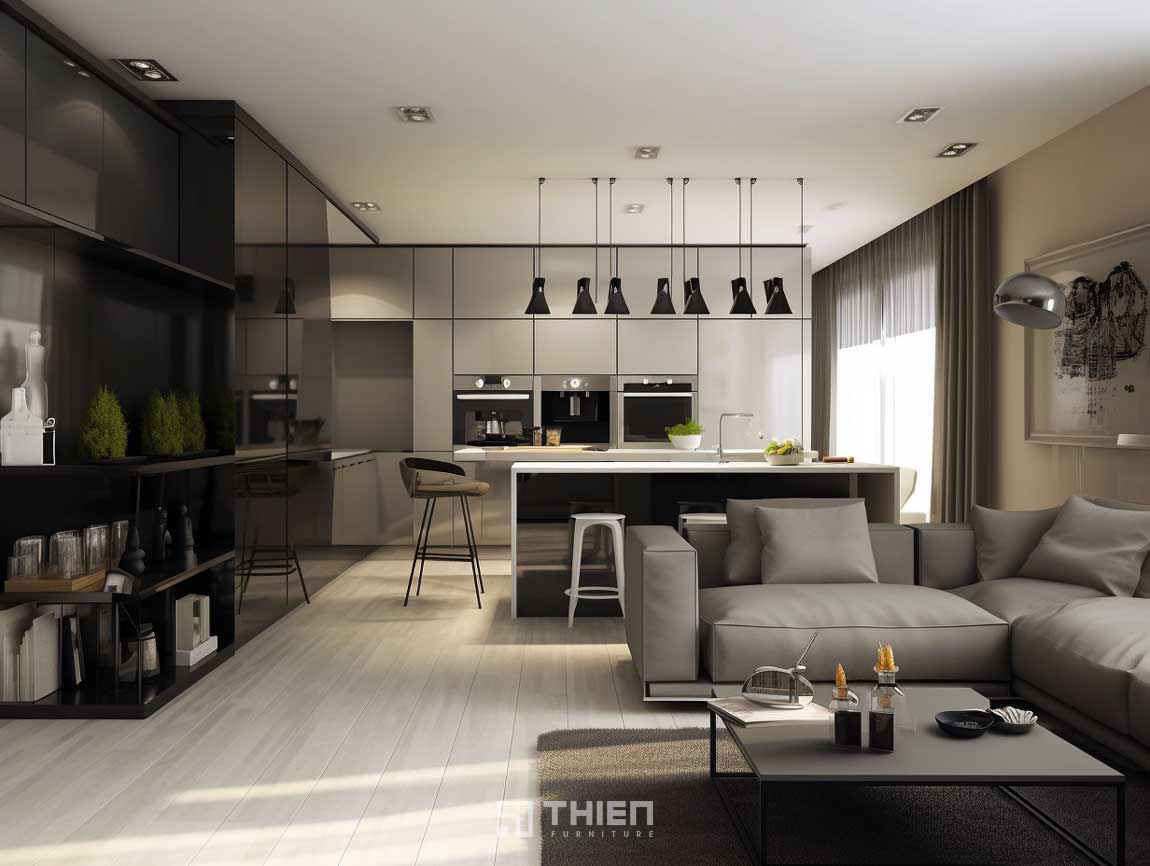 quầy bar phòng khách liền bếp