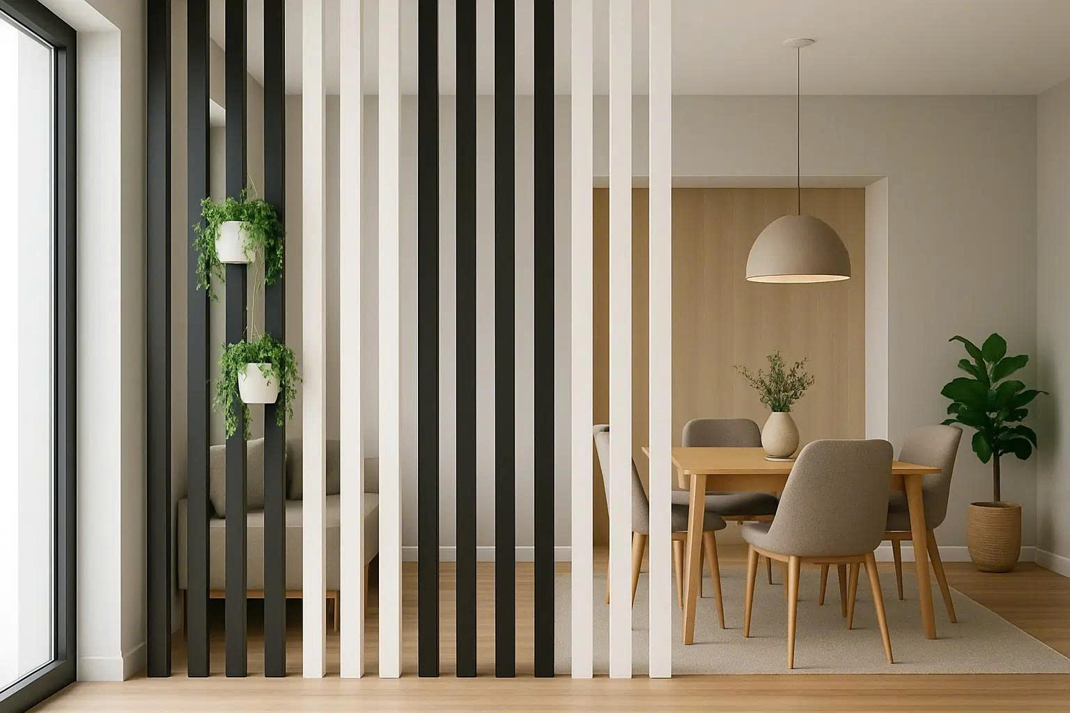thiết kế vách ngăn phòng khách liền bếp