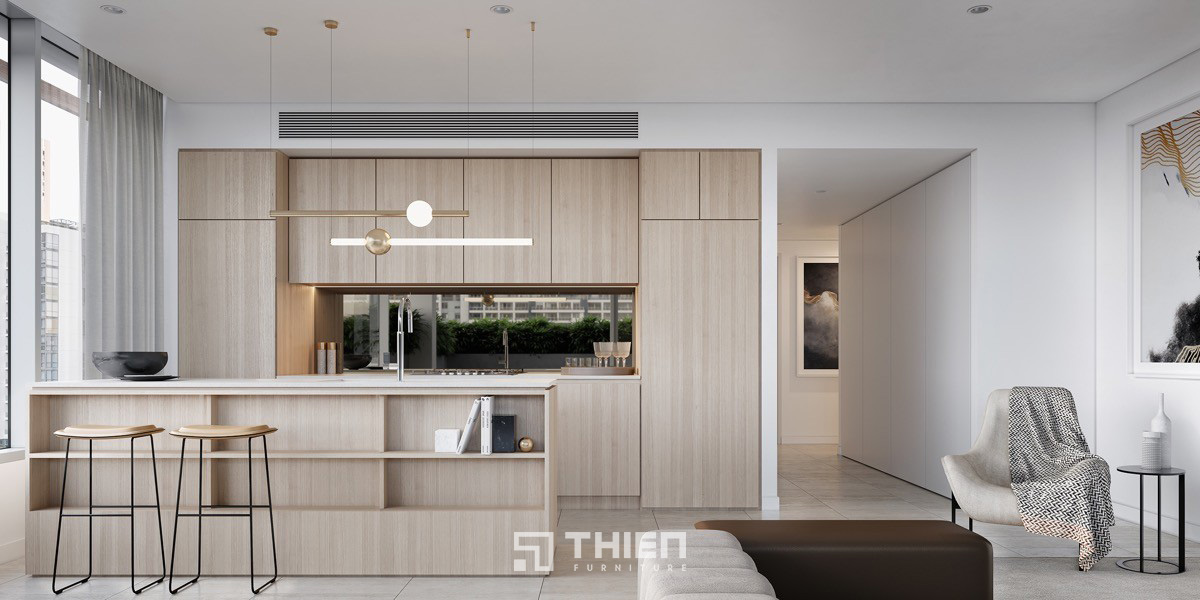 Phòng bếp chữ I nhỏ gọn nhưng đầy phong cách