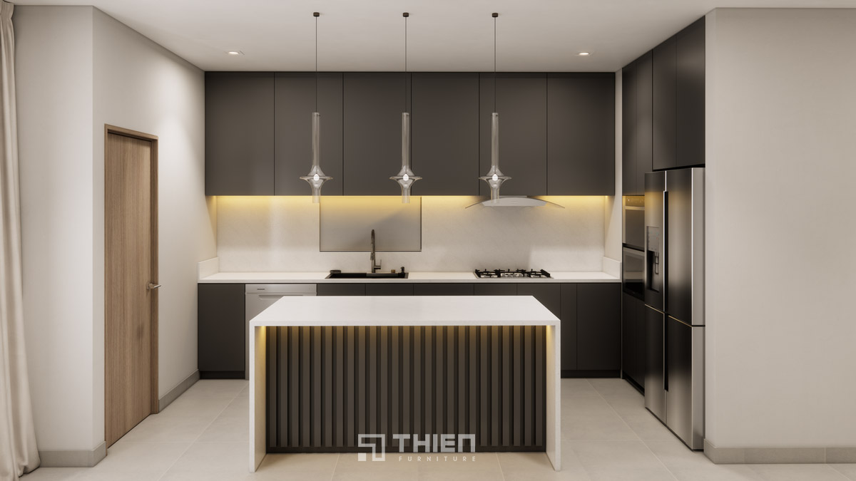 Tủ bếp không tay nắm hiện đại