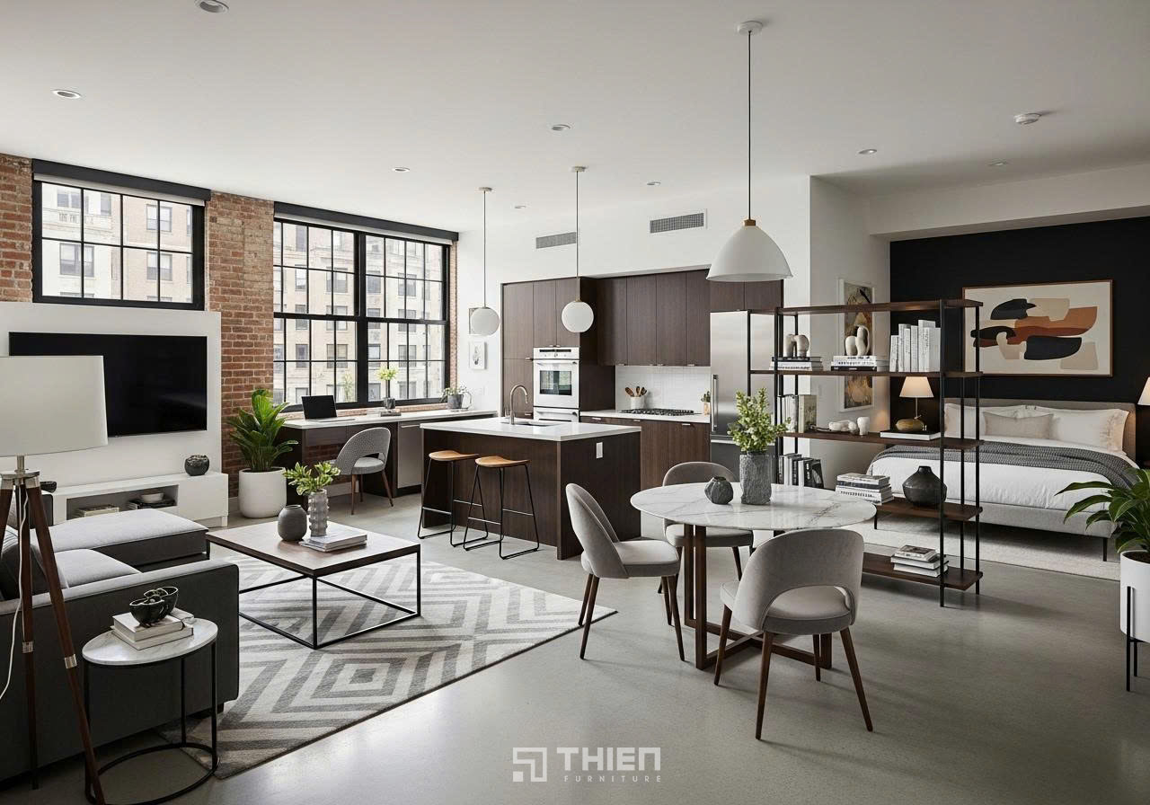 Thiết kế bếp studio hiện đại
