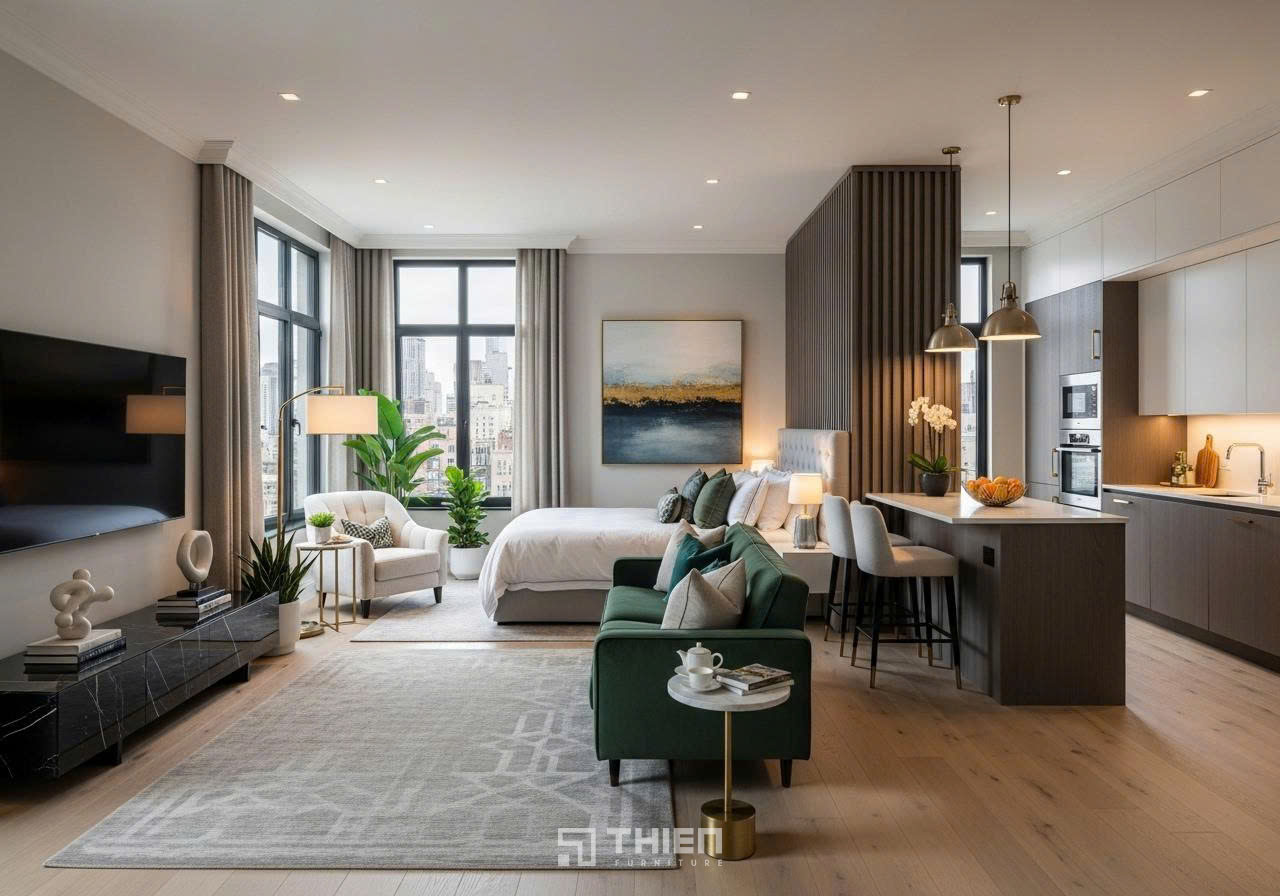 Mẫu bếp căn hộ studio đẹp