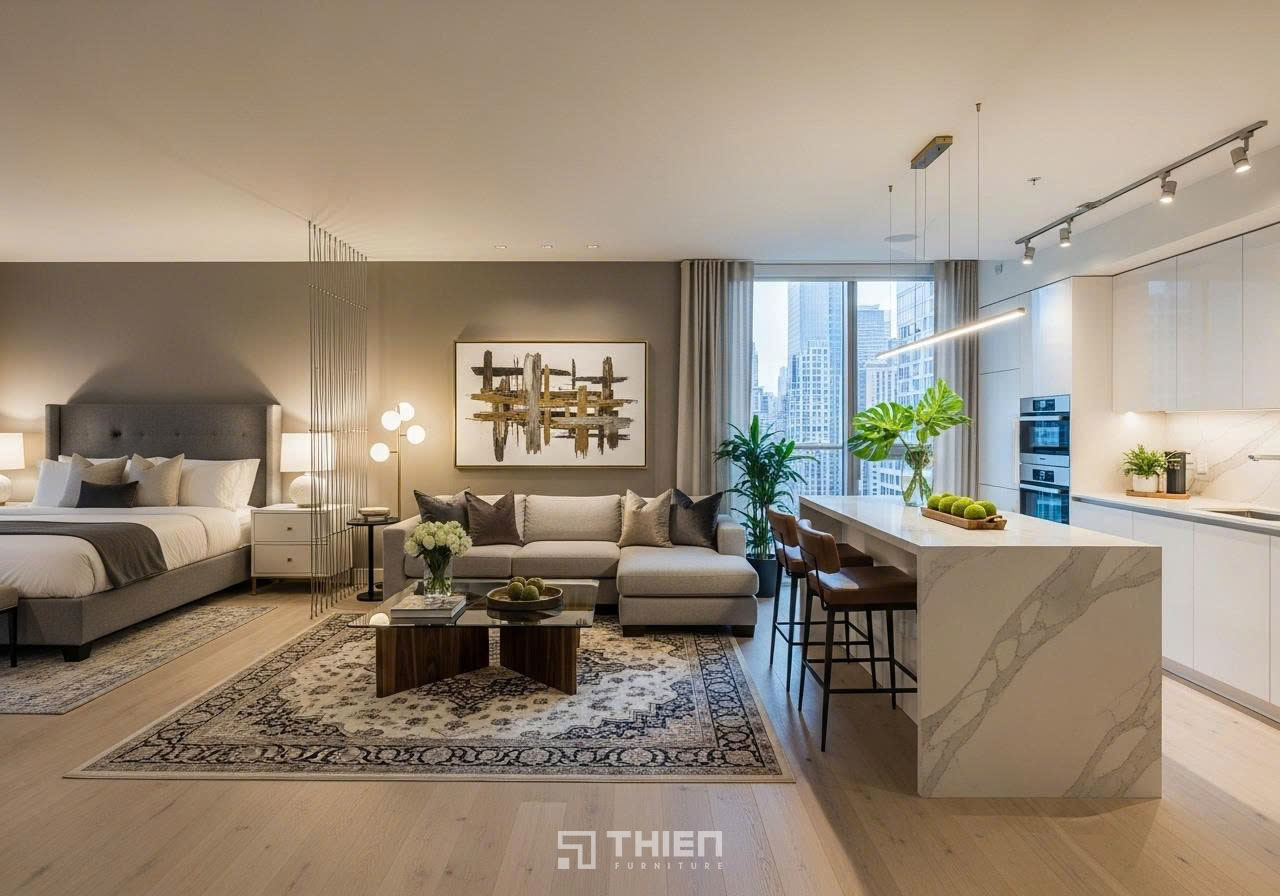 Thiết kế bếp mở cho căn hộ studio
