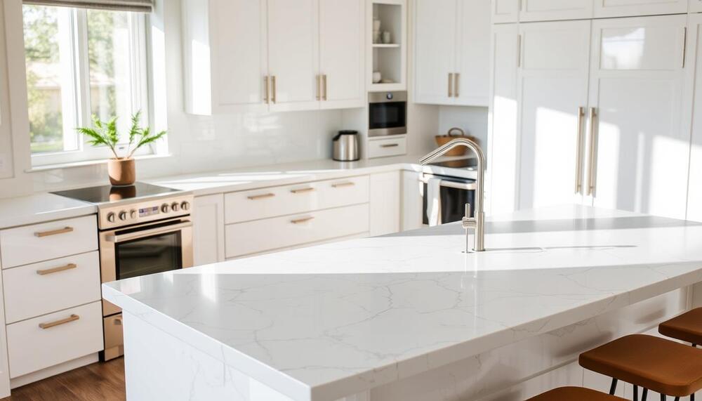 Đá Quartz ốp bếp màu sáng