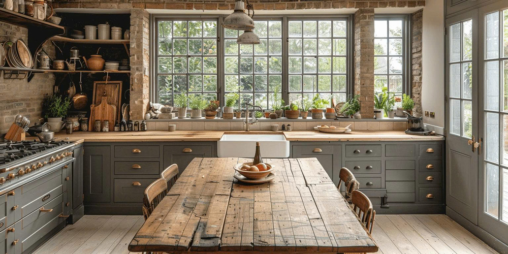 Tủ bếp gỗ thông Rustic