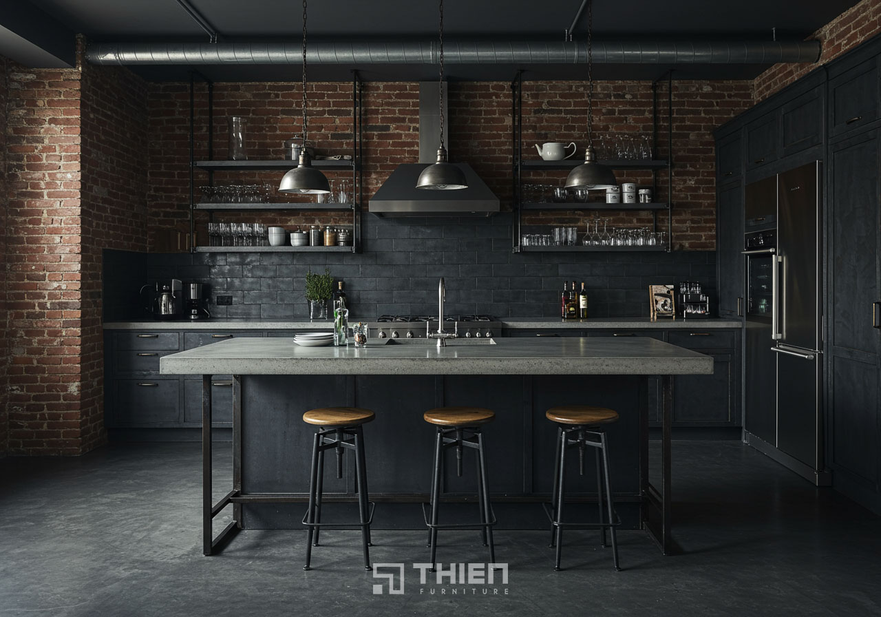 Phong cách quầy bar bếp hiện đại Industrial