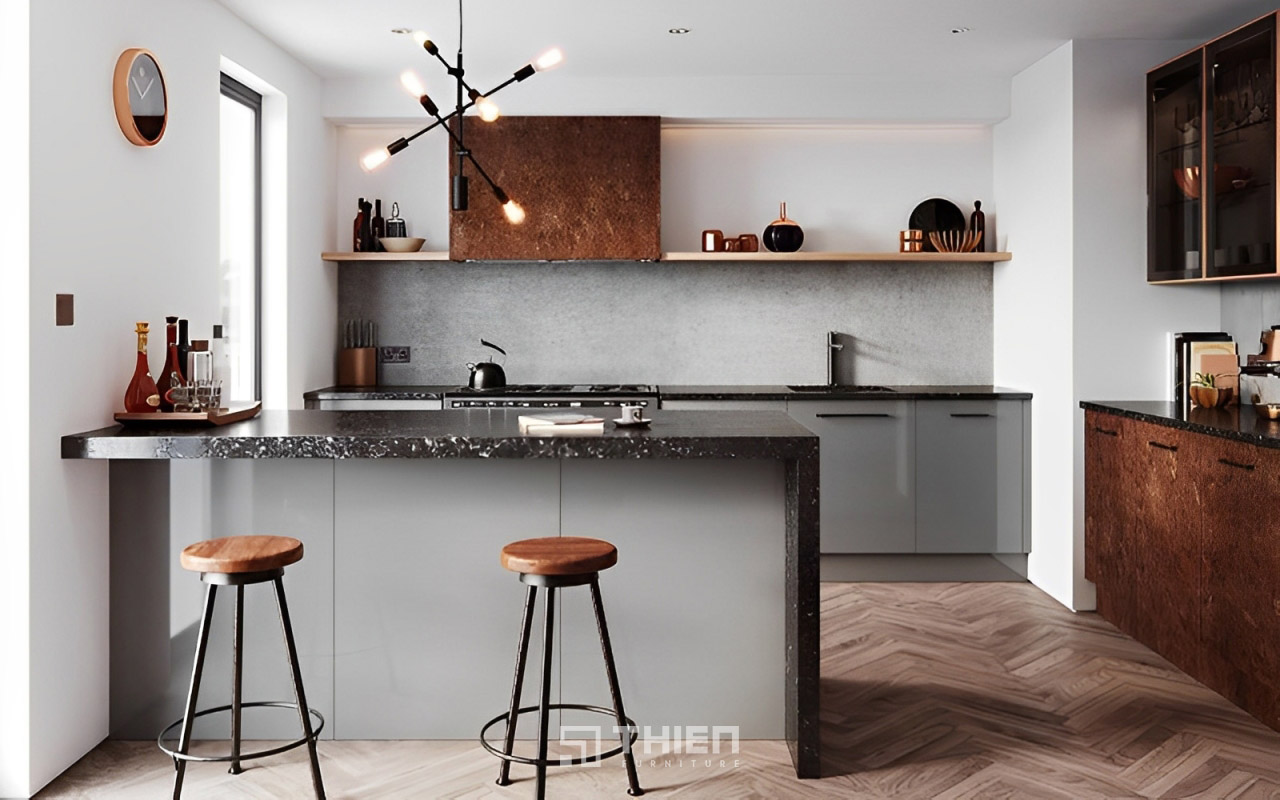 Phong cách quầy bar bếp hiện đại Industrial