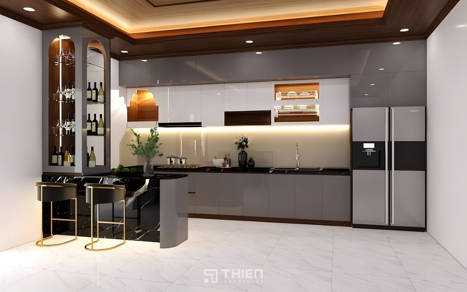 Thiết kế quầy bar bếp hiện đại đa chức năng