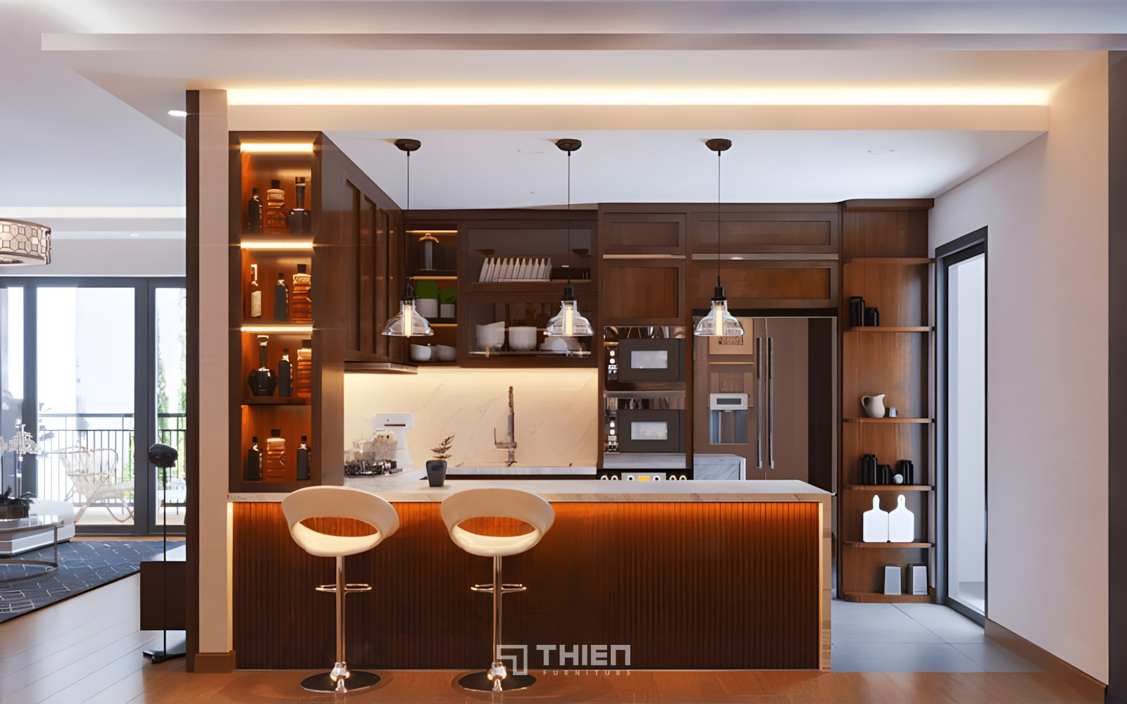 Thiết kế quầy bar bếp hiện đại đa chức năng