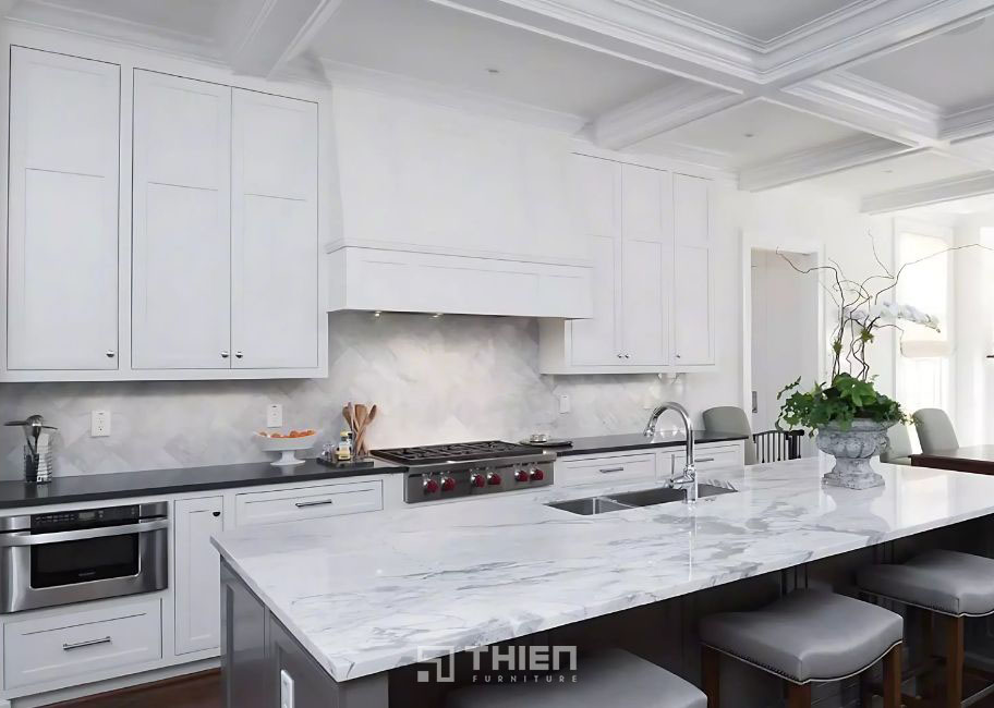 Mẫu đá Marble làm mặt bếp trắng Hy Lạp