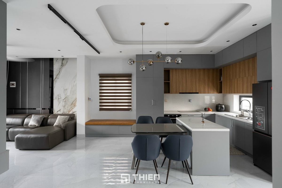 thiết kế phòng khách liền bếp có tiện không