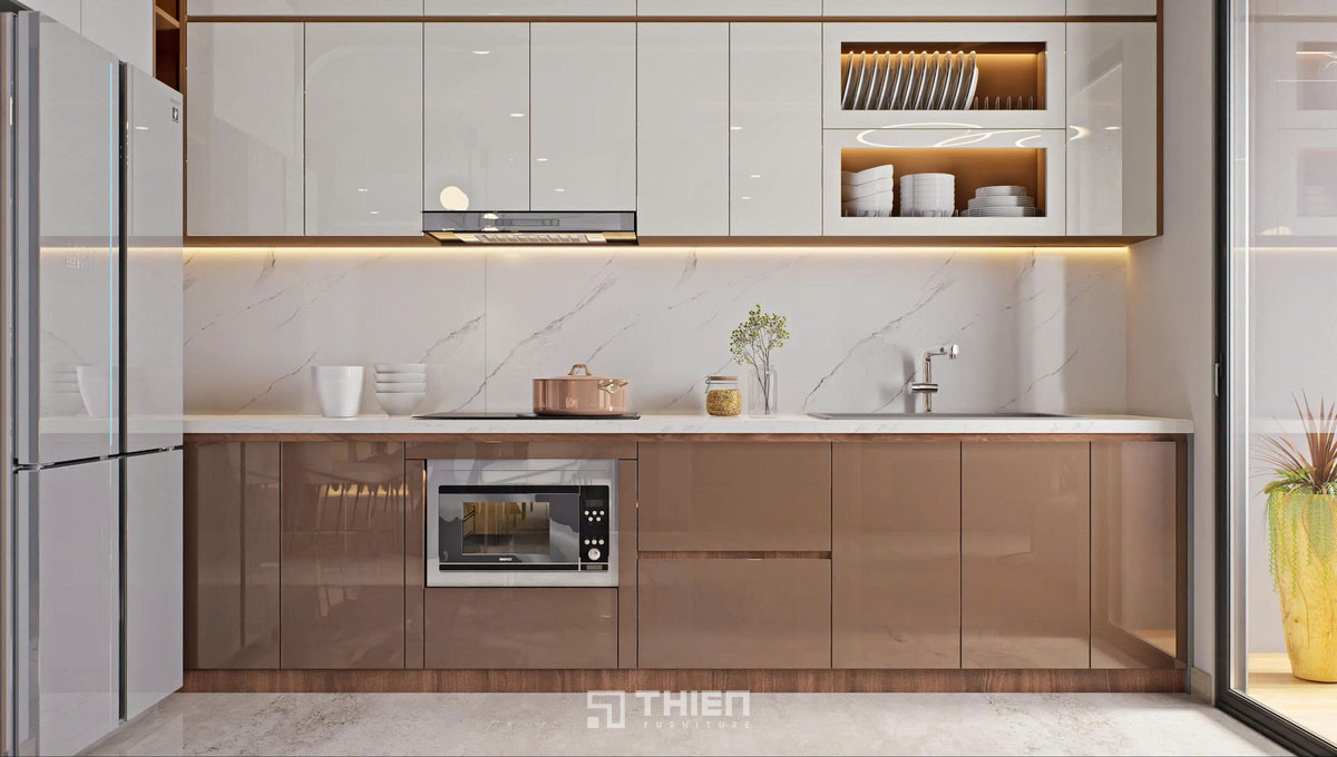 tủ bếp laminate hay acrylic tốt hơn
