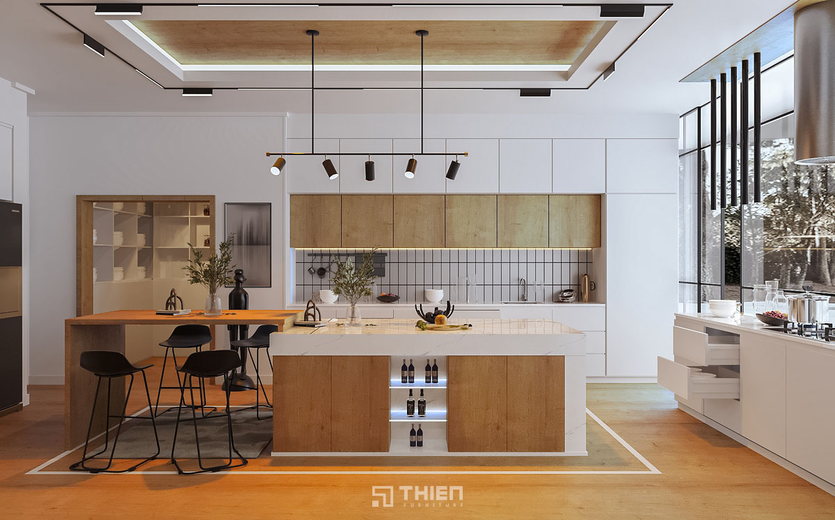 tủ bếp gỗ công nghiệp có bàn đảo