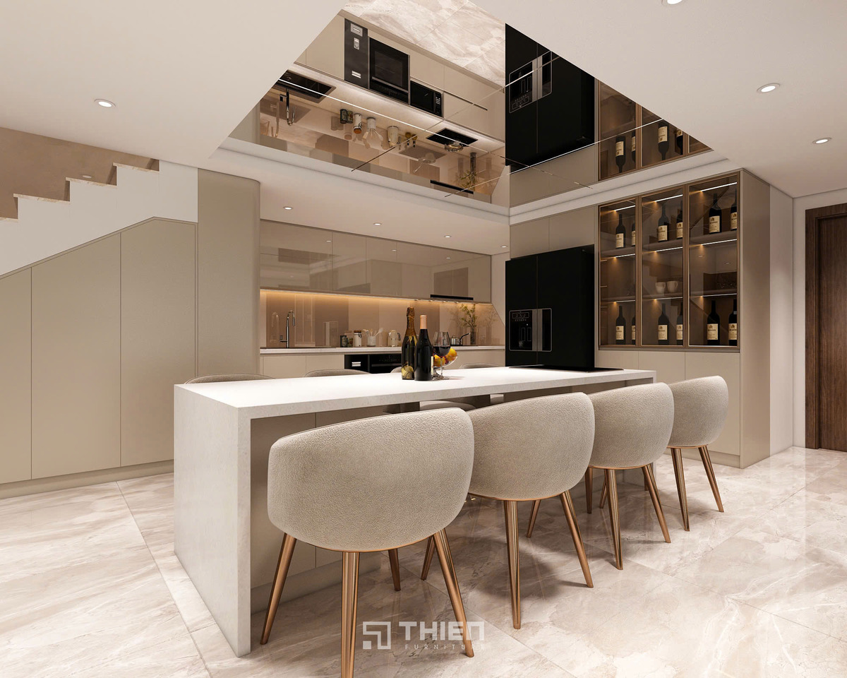 tủ bếp gỗ chữ L kèm bàn đảo