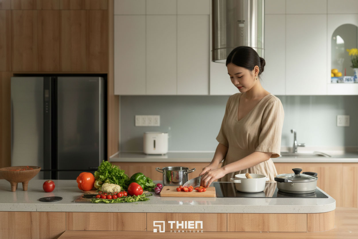 thiết kế tủ bếp theo công năng thực tế