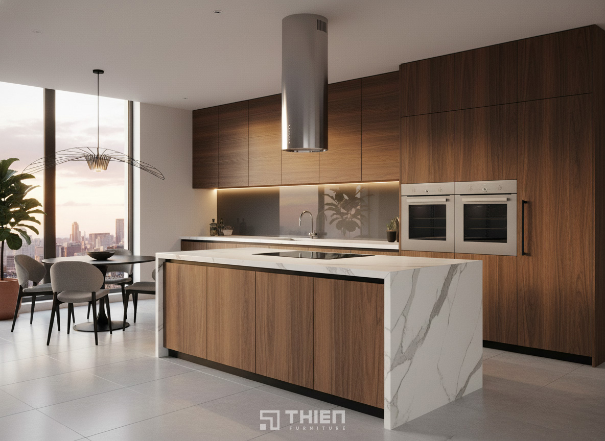 Tủ bếp vân gỗ sang trọng