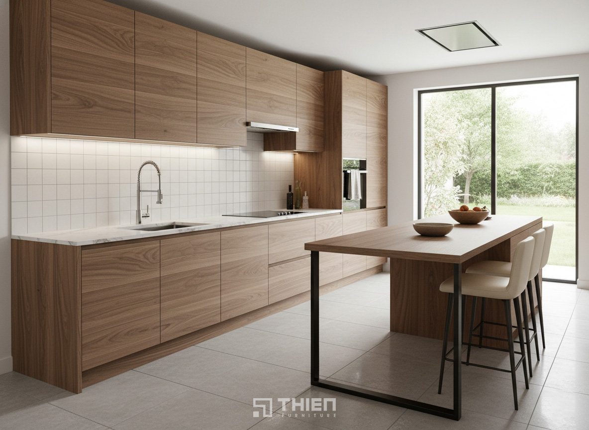 Tủ bếp vân gỗ MDF