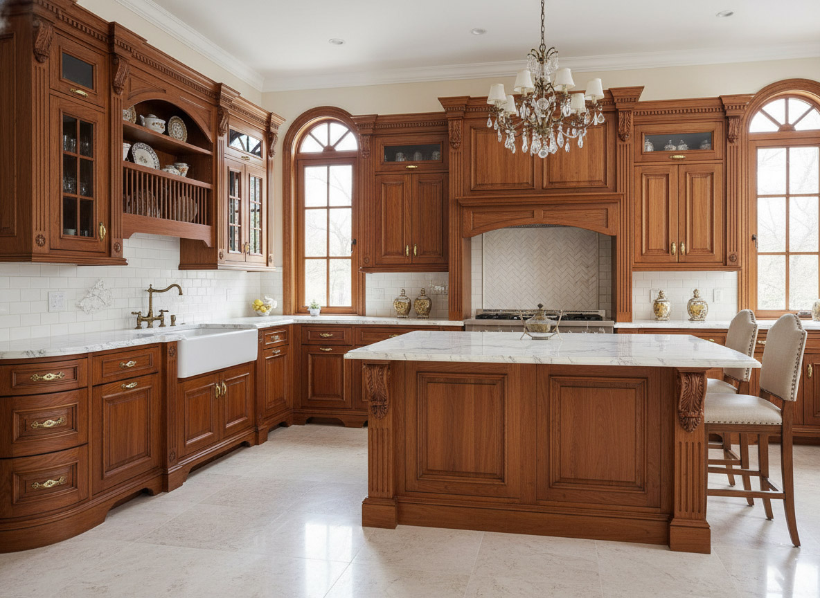 [Báo giá] Mẫu tủ bếp gỗ gõ đỏ Đẹp cao cấp