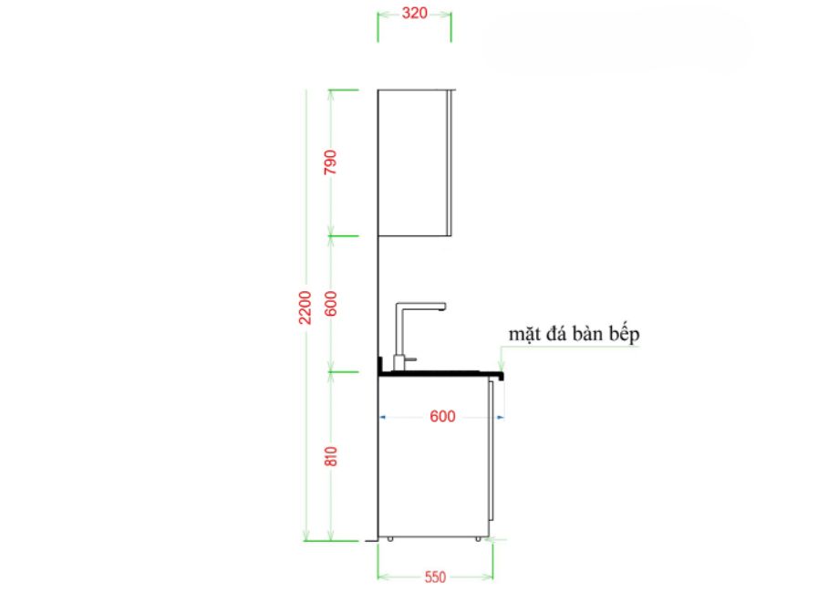 Kích thước Tủ bếp gỗ sồi tiêu chuẩn là bao nhiêu