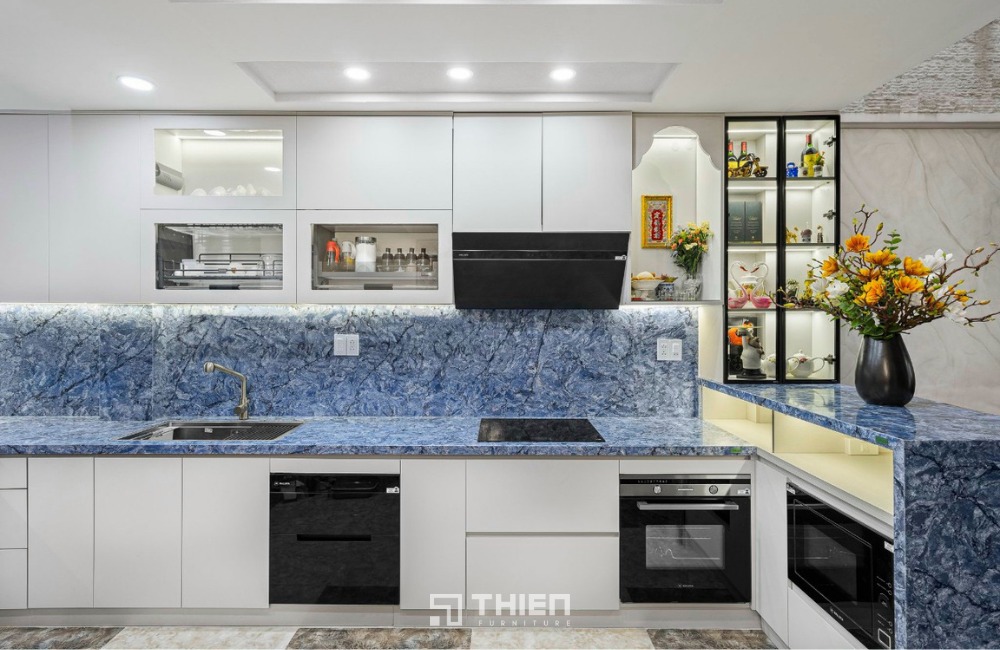 Tủ Bếp Màu Trắng Xanh Pastel