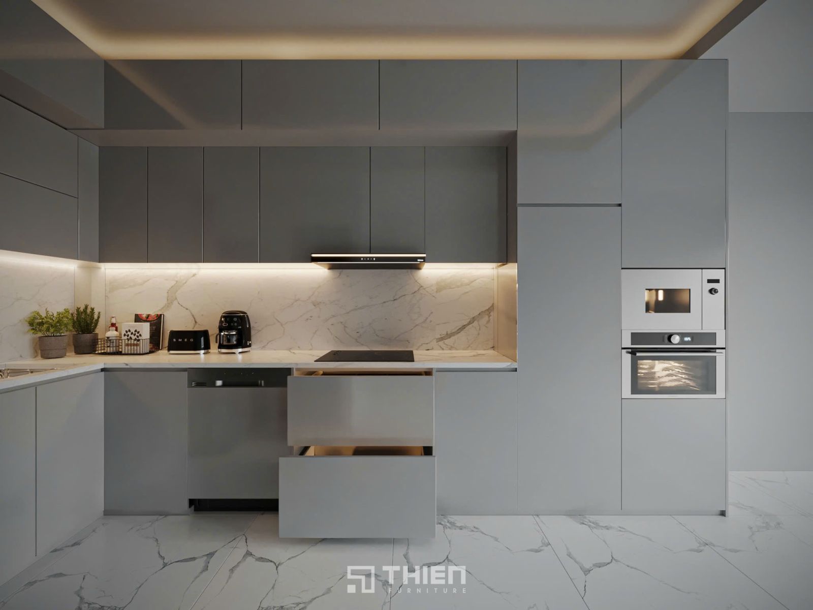 Bản Vẽ Tủ Bếp Chữ L Duy Trì Luồng Công Việc