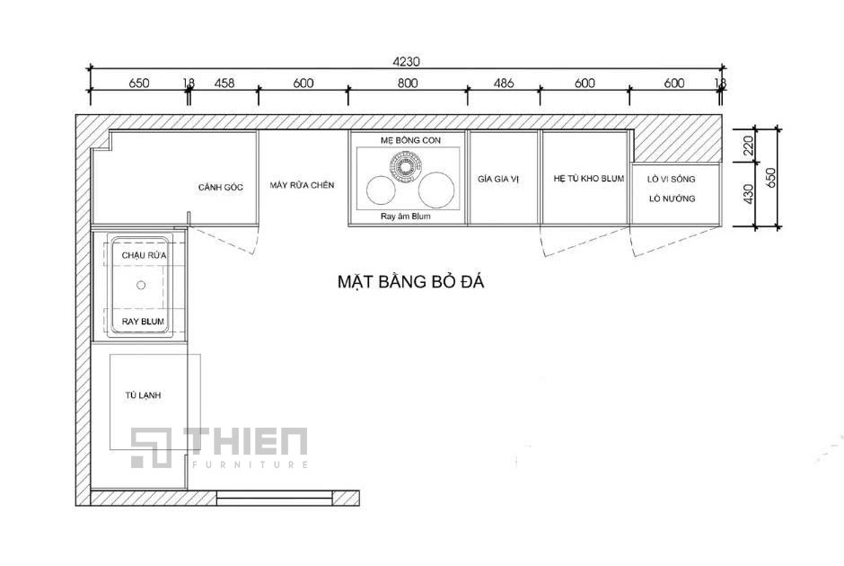 Bản Vẽ Tủ Bếp Chữ L Duy Trì Luồng Công Việc