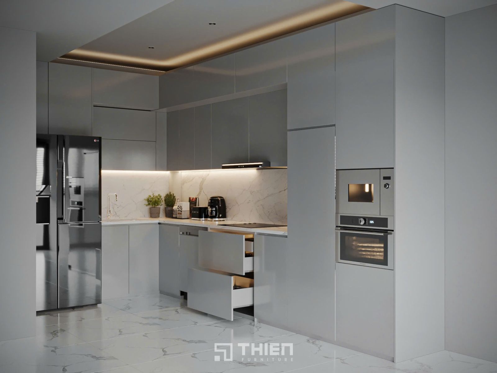 Bản Vẽ Tủ Bếp Chữ L Duy Trì Luồng Công Việc