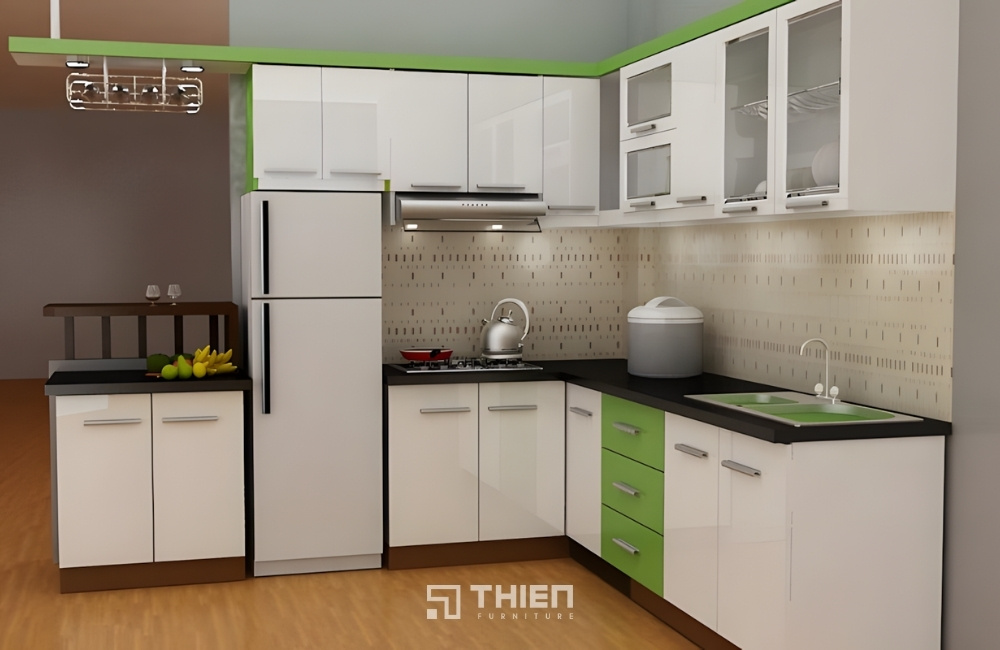 nhà bếp đơn giản ở nông thôn chữ L