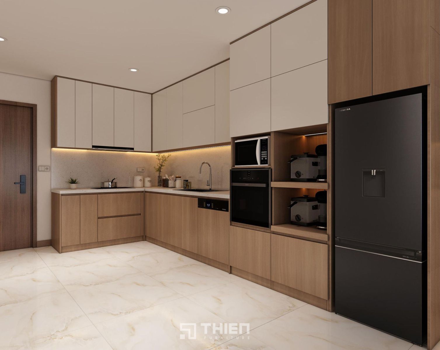 Tủ Bếp Gỗ Dài 4m Cho Căn Hộ