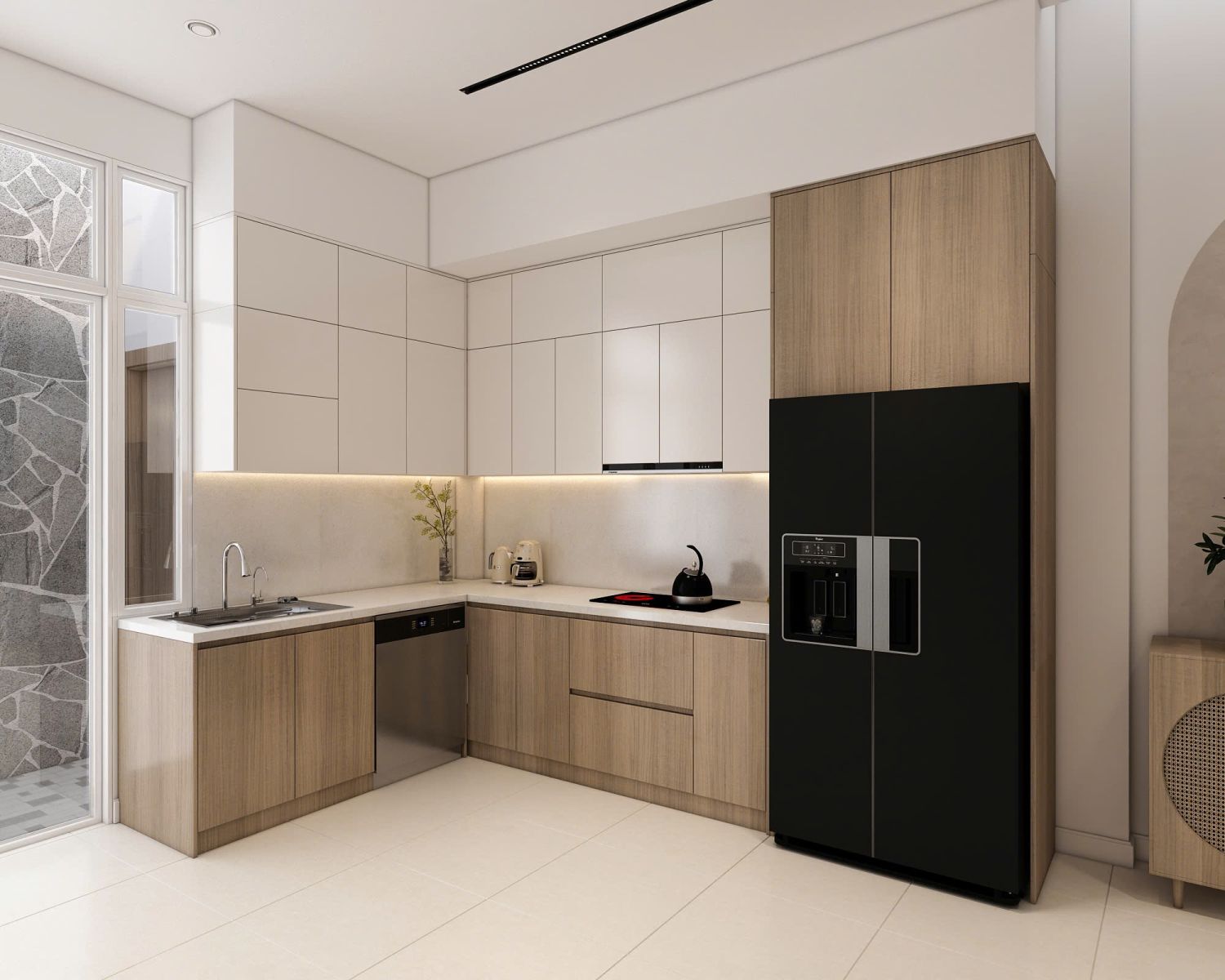 Bếp Chữ L Dài 4m2 Hiện Đại Bắc Âu TBT093