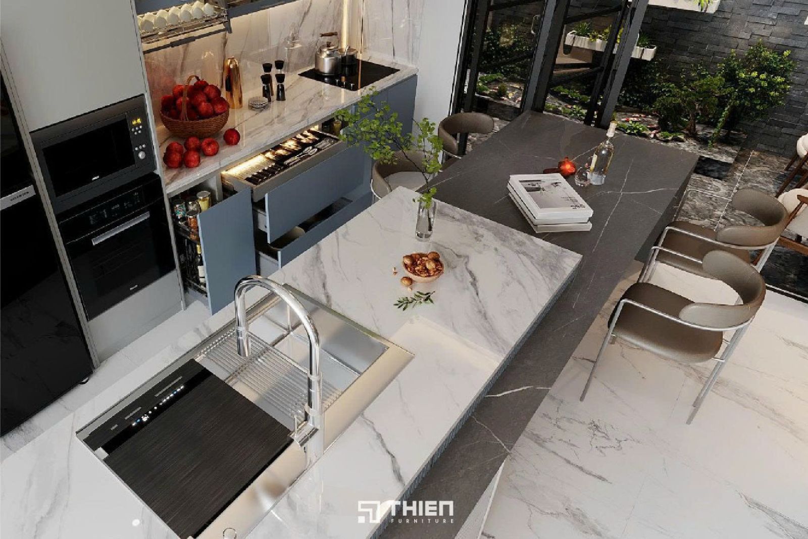Tủ Bếp Chữ I Dài 4m Hiện Đại Cho Nhà Phố TBT098