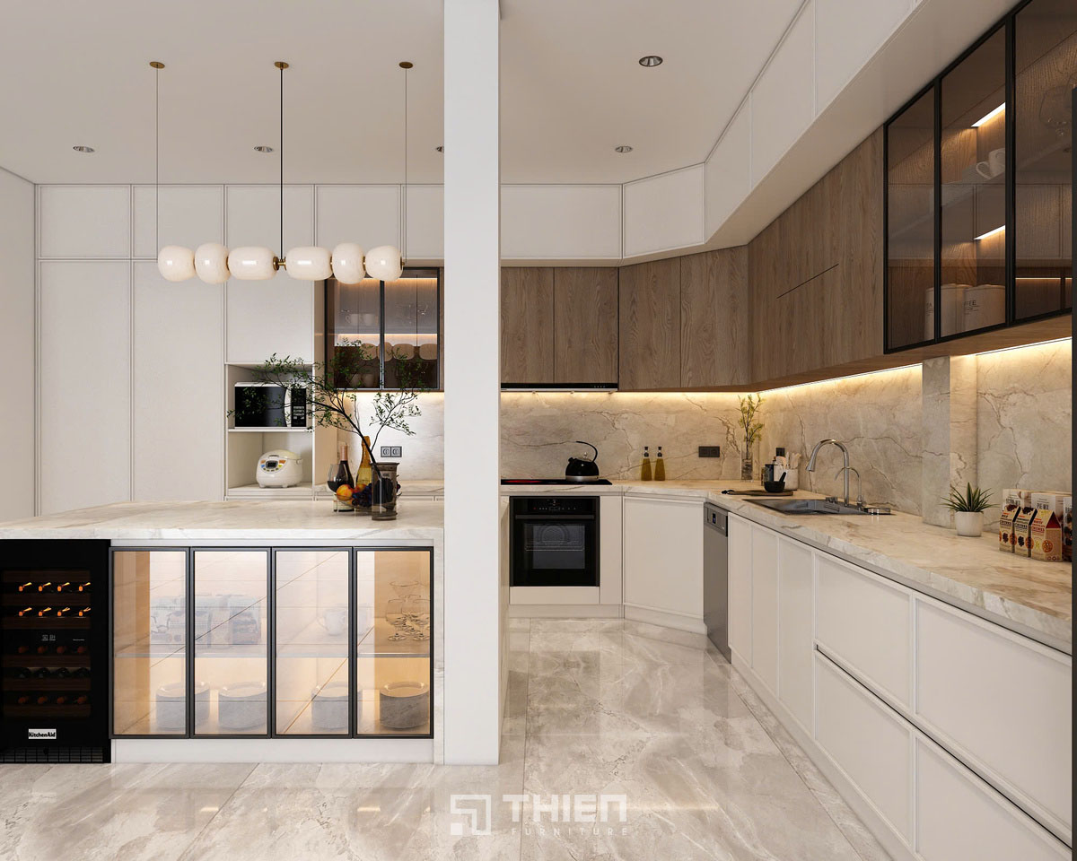Tủ bếp biệt thự nhiều ngăn tiện ích