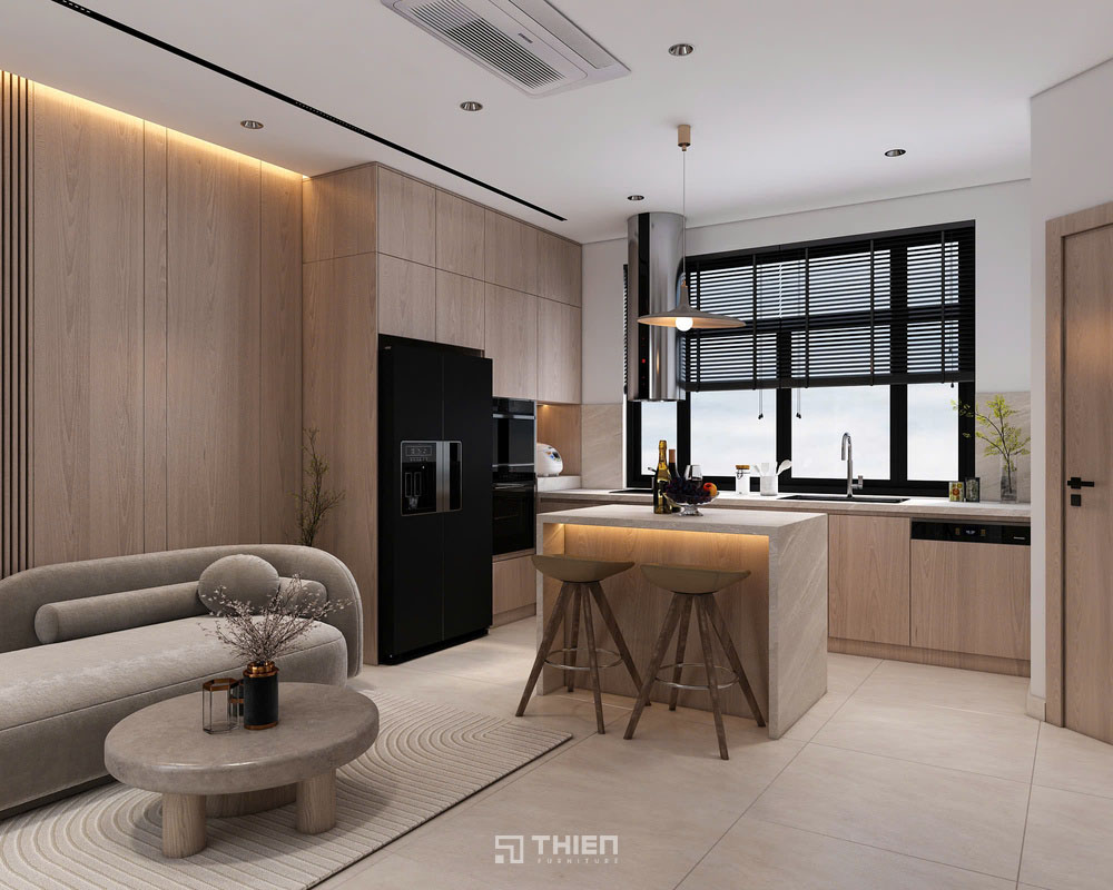 Mẫu bếp plywood nhà phố