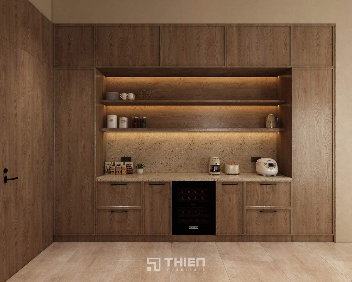 Tủ bếp chữ L đối xứng cho biệt thự