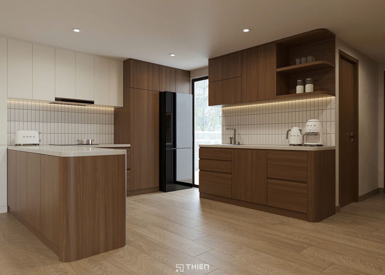 Tủ Bếp Gỗ Tân Cổ Điển Chữ U