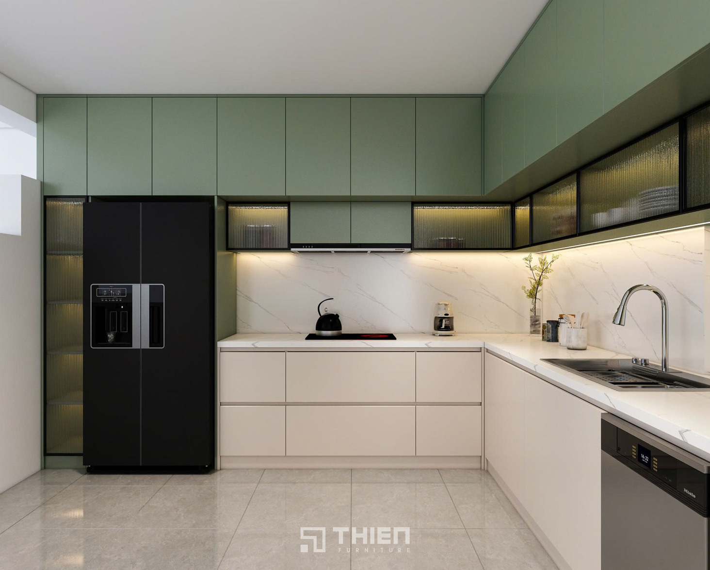 Tủ bếp 3D phong cách luxury