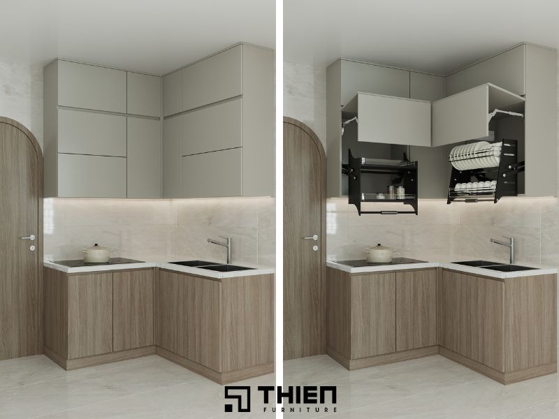 So sánh kích thước tủ bếp chữ L với các kiểu thiết kế khác